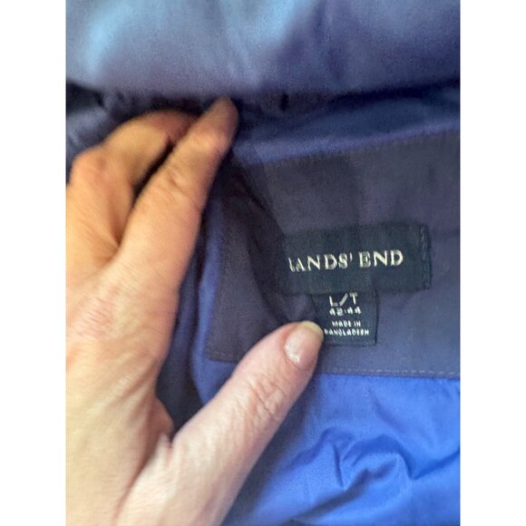 Lands End Mens Navy Water-Resistant Medium Weight Hooded Jacket L/T 42-44 Lined - Picture 6 of 13